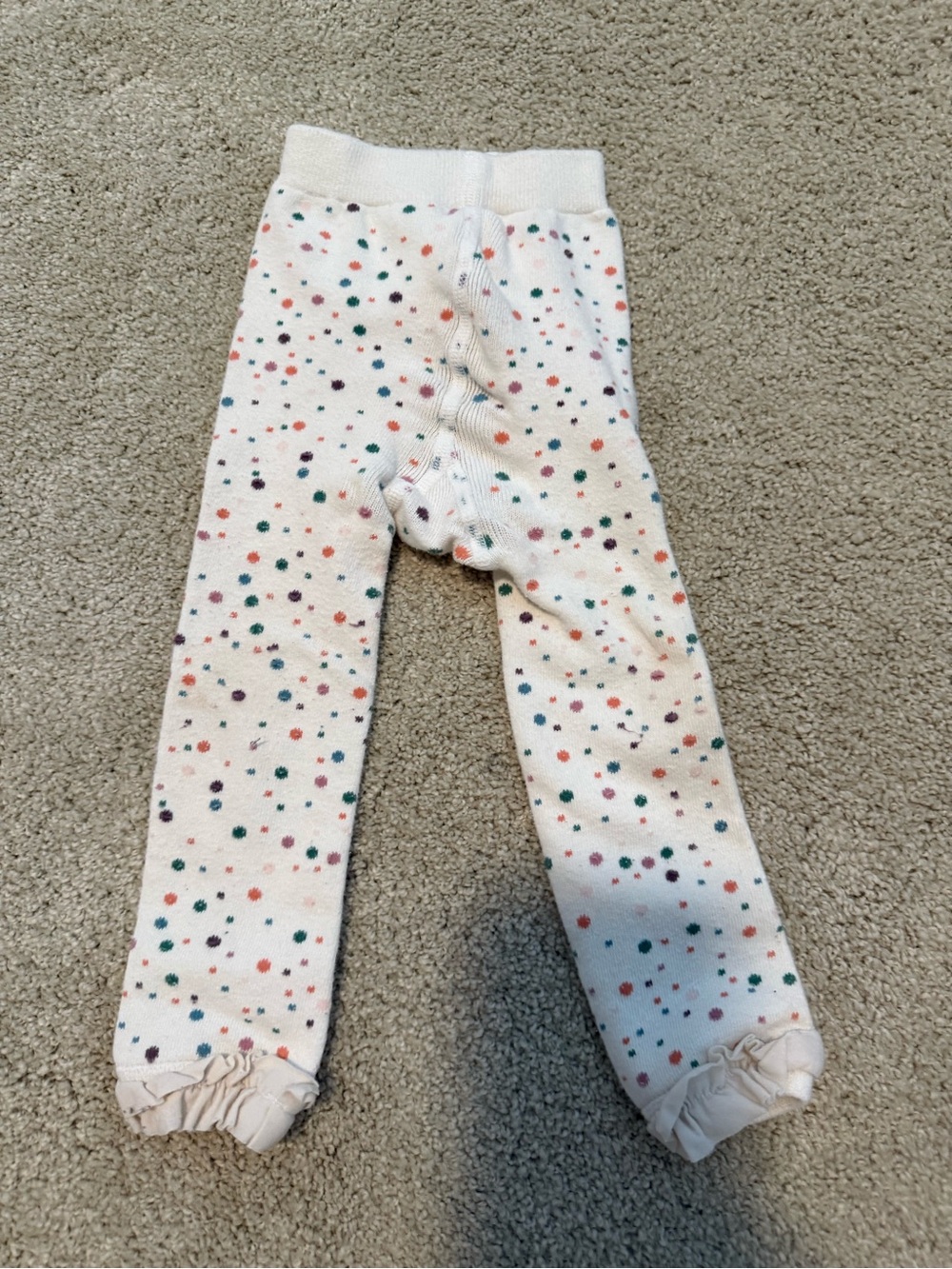 Ruffle Butts Cream Leggings with Multicolor Polka Dots